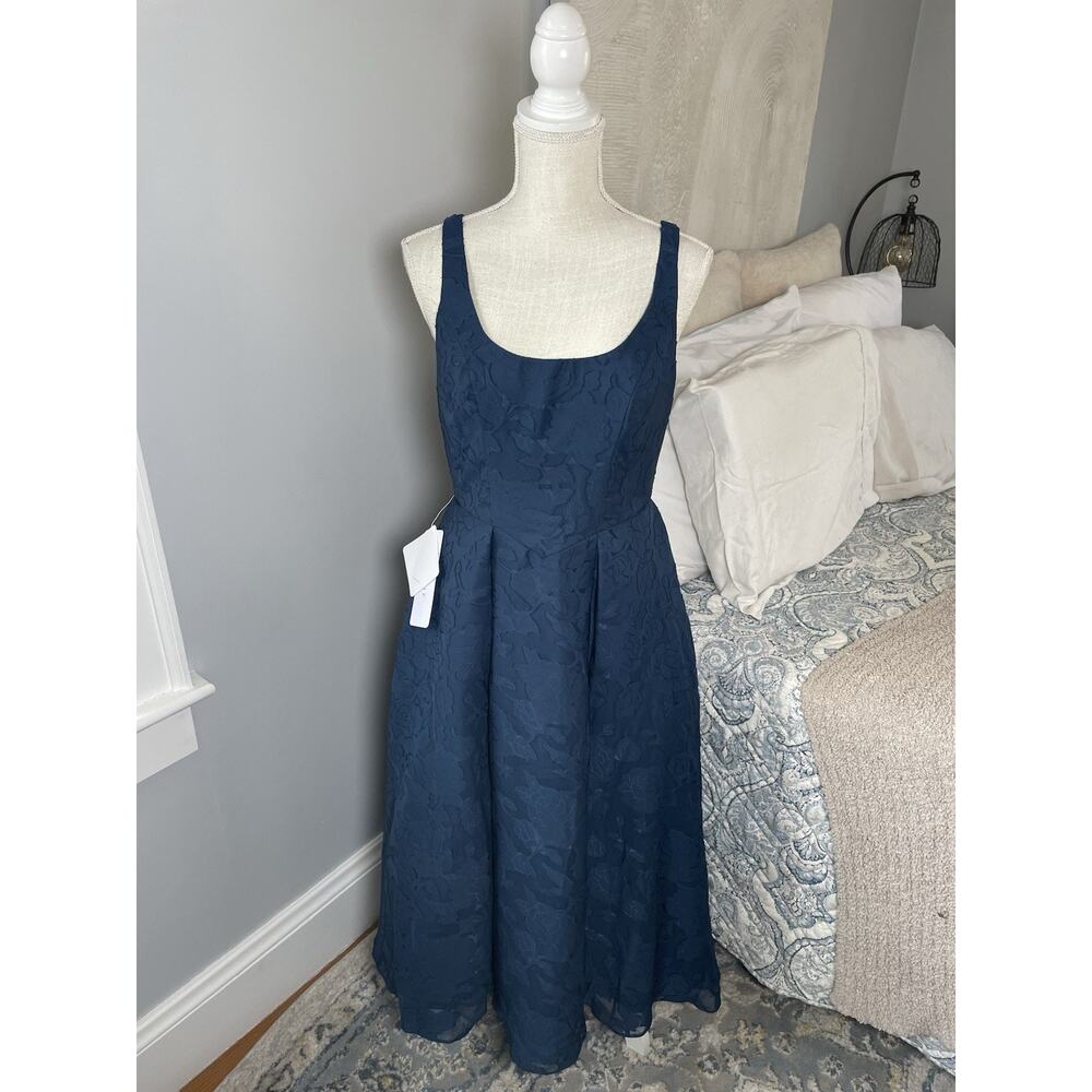 Azazie Atelier Amalie Navy Floral Dress A-Line Sleeveless Midi Womens 4